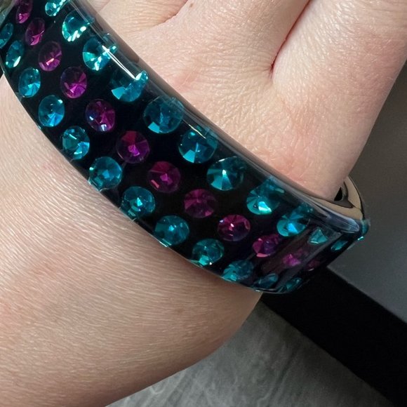 Rhinestone bangle bracelet resin epoxy inclusion bling pink blue black y2k chunk - Picture 5 of 6